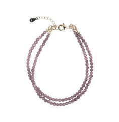 Armband - Rubin, 3mm-Kugeln facettiert, Verlängerungskettchen, vergoldet