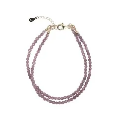 Armband - Rubin, 3mm-Kugeln facettiert, Verlängerungskettchen, vergoldet