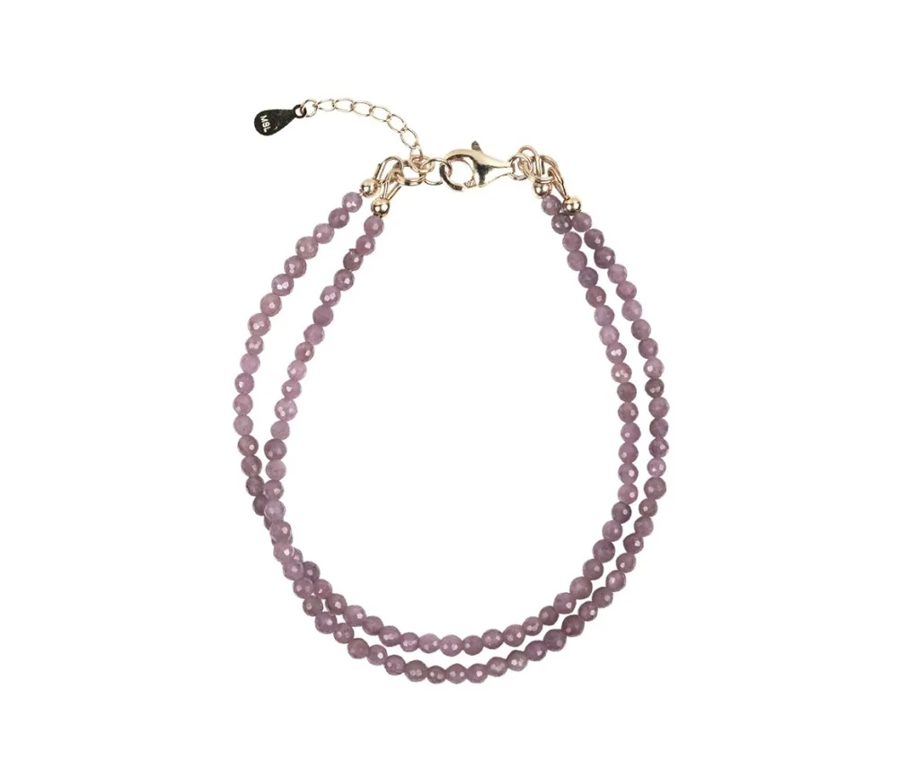 Armband - Rubin, 3mm-Kugeln facettiert, Verlängerungskettchen, vergoldet