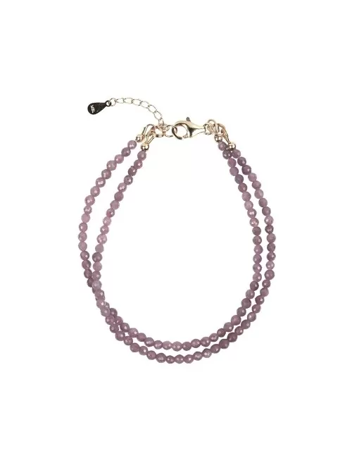 Armband - Rubin, 3mm-Kugeln facettiert, Verlängerungskettchen, vergoldet