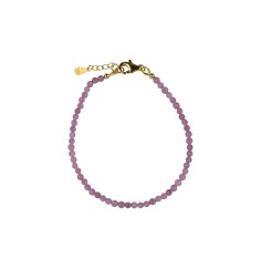 Armband - Rubin Kugeln (3mm) facettiert, vergoldet, Verlängerungskettchen