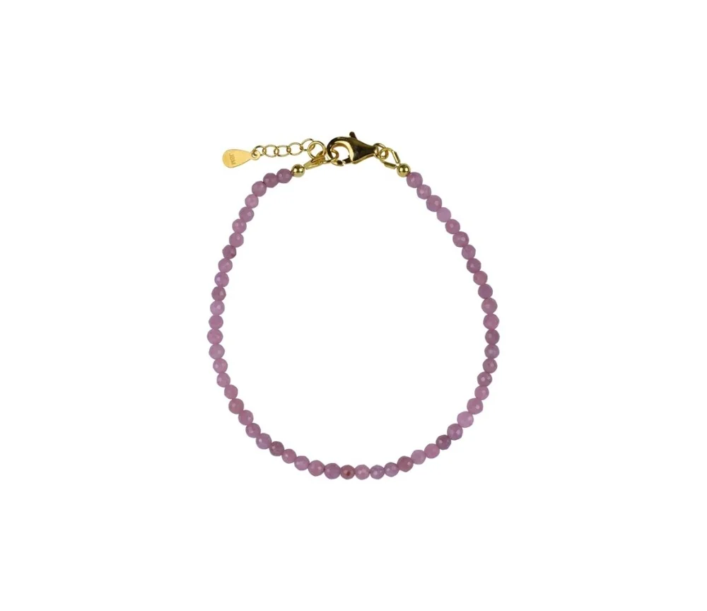 Armband - Rubin Kugeln (3mm) facettiert, vergoldet, Verlängerungskettchen