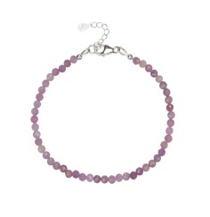 Armband - Rubin Kugeln (3mm), facettiert rhodiniert, Verlängerungskettchen