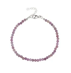 Armband - Rubin Kugeln (3mm), facettiert rhodiniert, Verlängerungskettchen