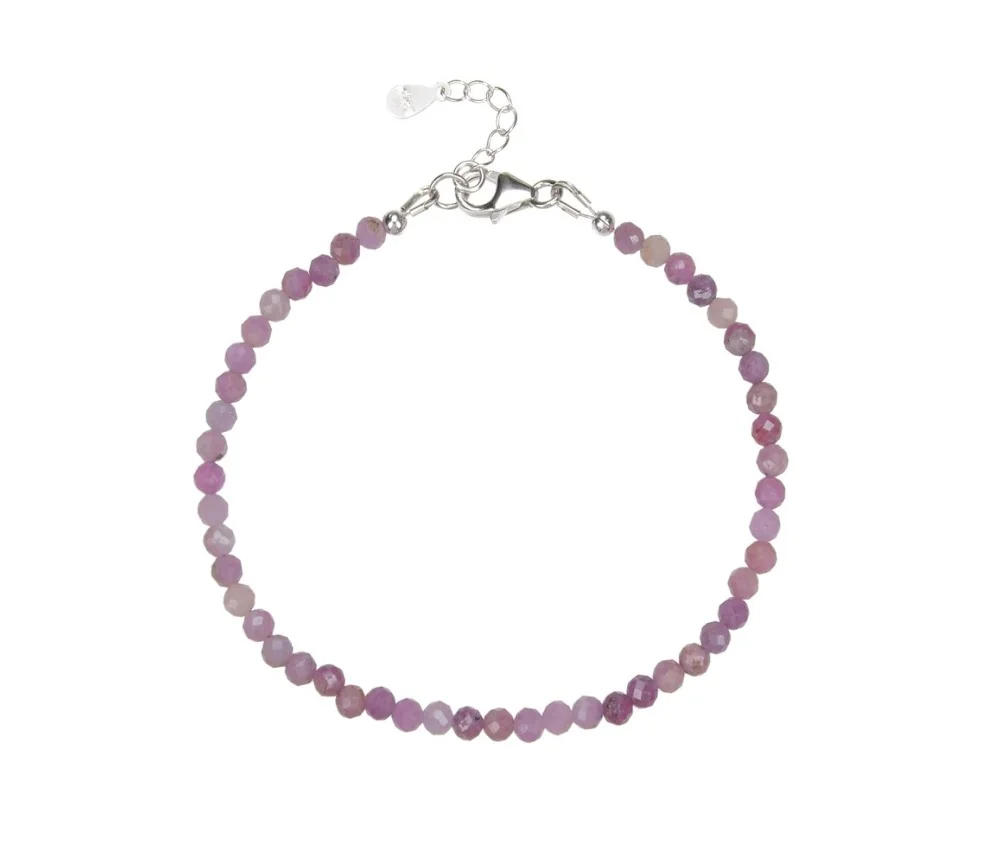 Armband - Rubin Kugeln (3mm), facettiert rhodiniert, Verlängerungskettchen