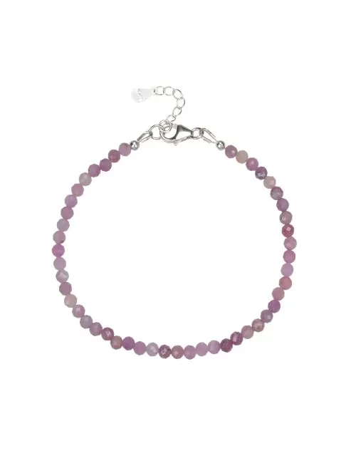 Armband - Rubin Kugeln (3mm), facettiert rhodiniert, Verlängerungskettchen