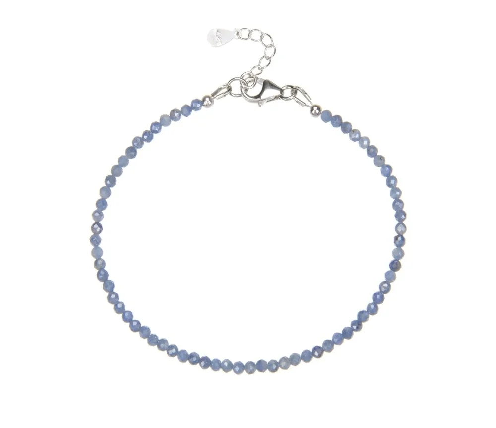 Armband - Saphir Kugeln (3mm), facettiert rhodiniert, Verlängerungskettchen