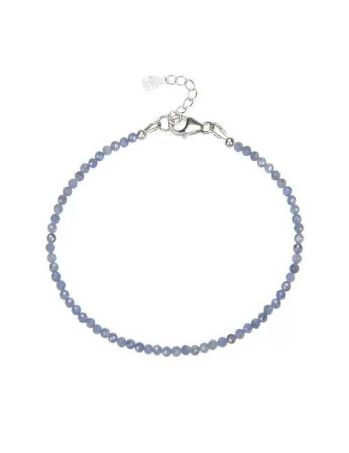 Armband - Saphir Kugeln (3mm), facettiert rhodiniert, Verlängerungskettchen