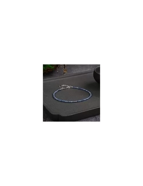 Armband - Saphir Kugeln (3mm), facettiert rhodiniert, Verlängerungskettchen