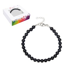 Armband - Schörl (stab.), 6mm-Kugeln, Verlängerungskettchen, rhodiniert