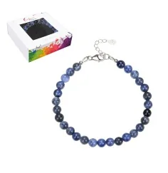 Armband - Sodalith, 6mm-Kugeln, Verlängerungskettchen, rhodiniert