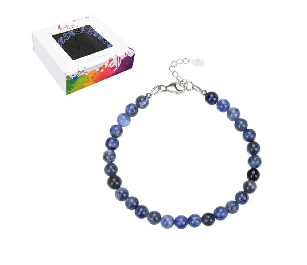 Armband - Sodalith, 6mm-Kugeln, Verlängerungskettchen, rhodiniert