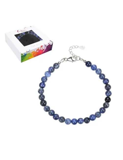 Armband - Sodalith, 6mm-Kugeln, Verlängerungskettchen, rhodiniert