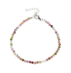 Armband - Turmalin(bunt) Kugeln (3mm), facettiert rhodiniert, Verlängerungskettchen