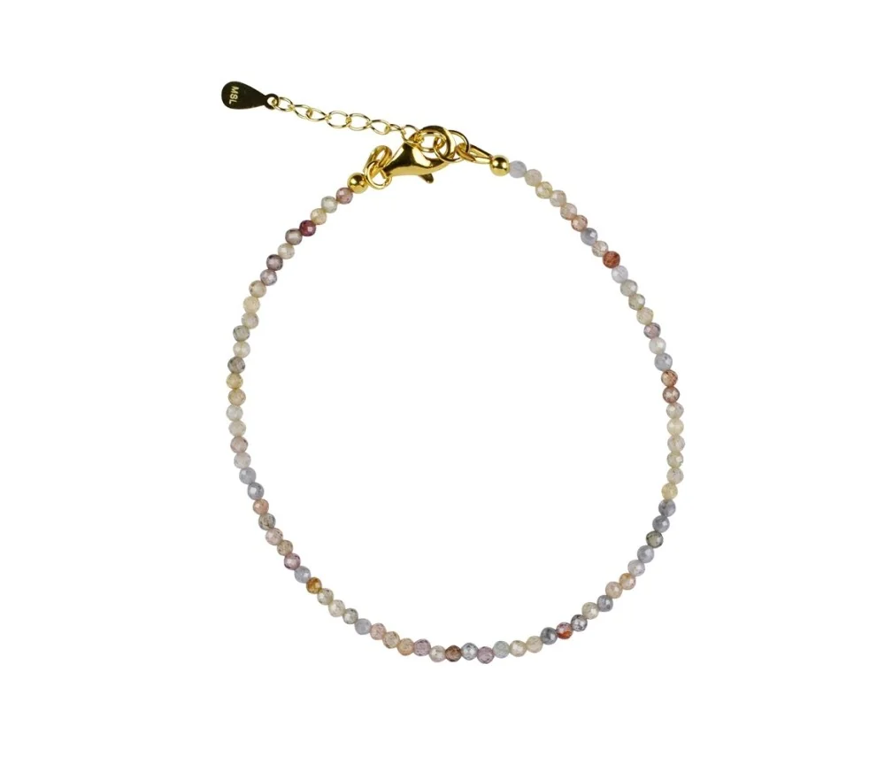 Armband - Zirkon Kugeln (2mm) facettiert, vergoldet, Verlängerungskettchen