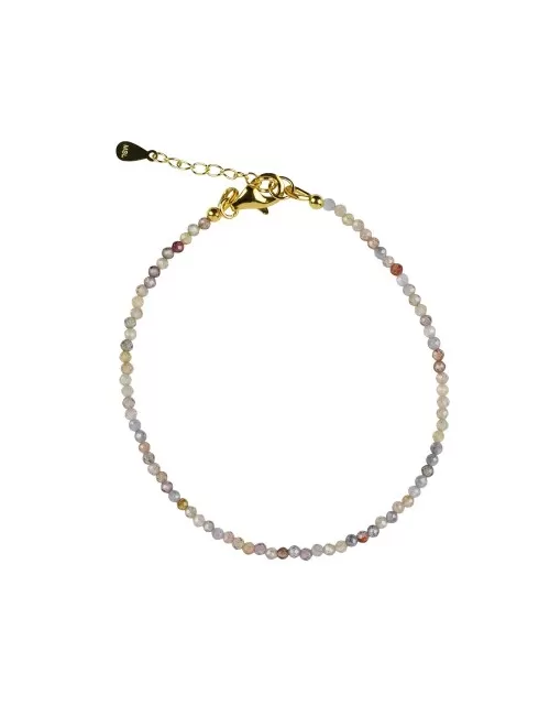 Armband - Zirkon Kugeln (2mm) facettiert, vergoldet, Verlängerungskettchen