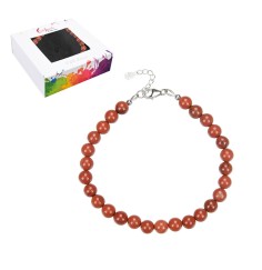 Armband - Jaspis (rot), 6mm-Kugeln, Verlängerungskettchen, rhodiniert