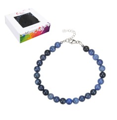 Armband - Dumortierit, 6mm-Kugeln, Verlängerungskettchen, rhodiniert