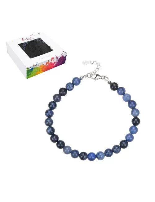 Armband - Dumortierit, 6mm-Kugeln, Verlängerungskettchen, rhodiniert