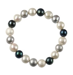 Armband - Perle weiß/silber/petrol, 10-11mm Kugeln