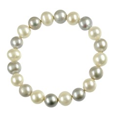 Armband - Perle weiß/silber im Wechsel, 19cm