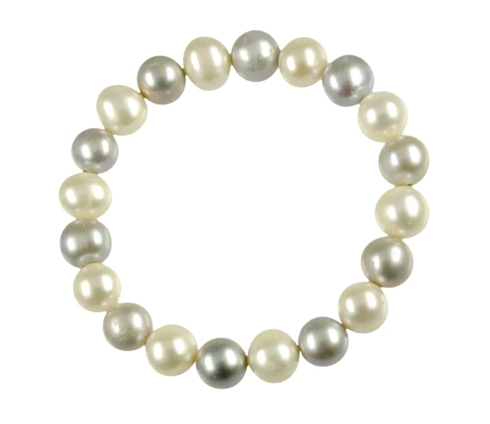 Armband - Perle weiß/silber im Wechsel, 19cm