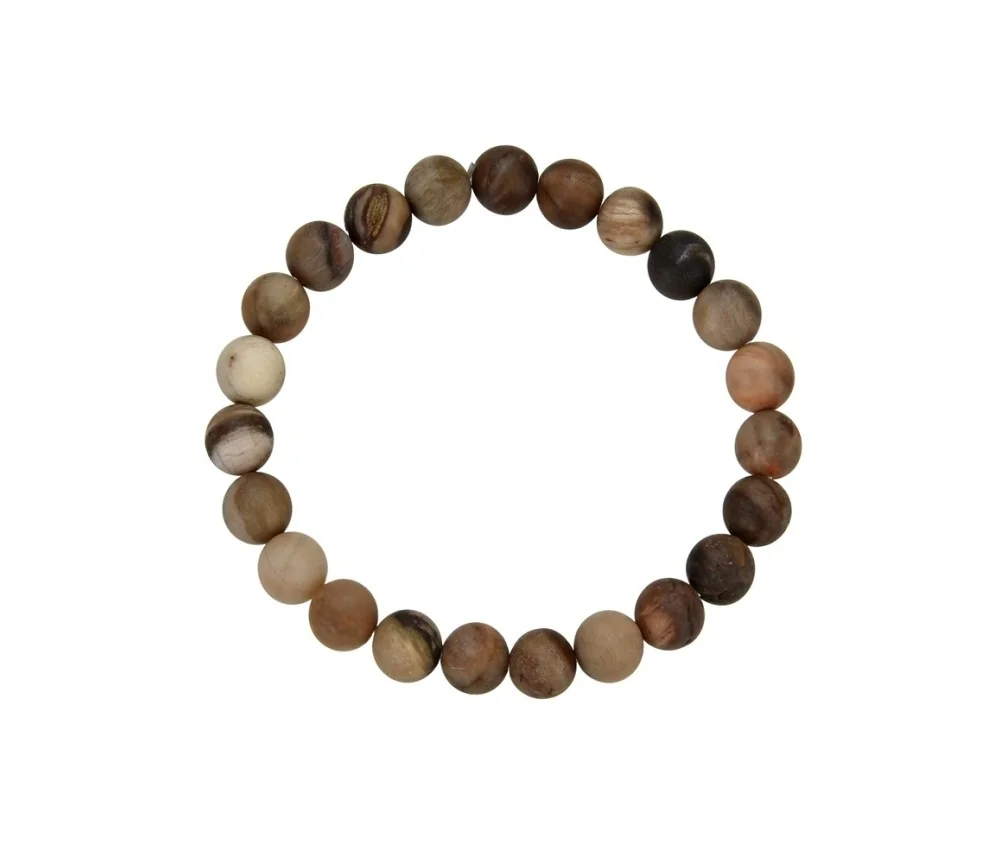 Armband - versteinertes Holz, 08mm Kugeln, mattiert