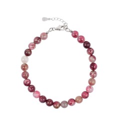 Armband - Thulit, 6mm-Kugeln, Verlängerungskettchen, rhodiniert