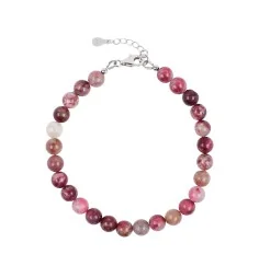 Armband - Thulit, 6mm-Kugeln, Verlängerungskettchen, rhodiniert