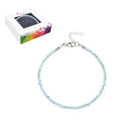 Armband - Larimar, Kugeln (3mm) facettiert, rhodiniert, Verlängerungskettchen