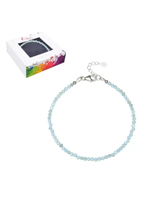 Armband - Larimar, Kugeln (3mm) facettiert, rhodiniert, Verlängerungskettchen