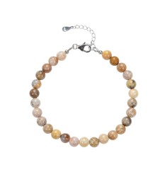 Armband - versteinerte Koralle, 6mm-Kugeln, Verlängerungskettchen, rhodiniert