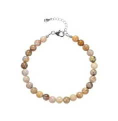 Armband - versteinerte Koralle, 6mm-Kugeln, Verlängerungskettchen, rhodiniert