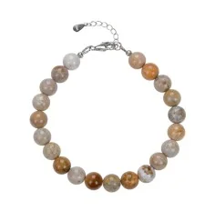 Armband - versteinerte Koralle, 8mm-Kugeln, Verlängerungskettchen, rhodiniert