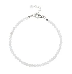 Armband - Labradorit (weiß) Kugeln (3mm), facettiert rhodiniert, Verlängerungskettchen