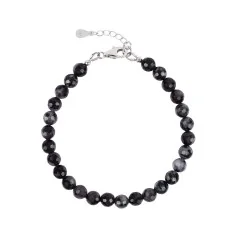 Armband - Gabbro (Mystic Merlinit), 06mm-Kugeln, facettiert, Verlängerungskettchen, rhodiniert