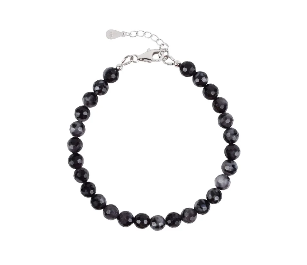 Armband - Gabbro (Mystic Merlinit), 06mm-Kugeln, facettiert, Verlängerungskettchen, rhodiniert