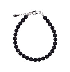 Armband - Schungit (stab.), 6mm-Kugeln, Verlängerungskettchen, rhodiniert