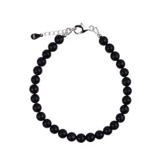 Armband - Schungit (stab.), 6mm-Kugeln, Verlängerungskettchen, rhodiniert