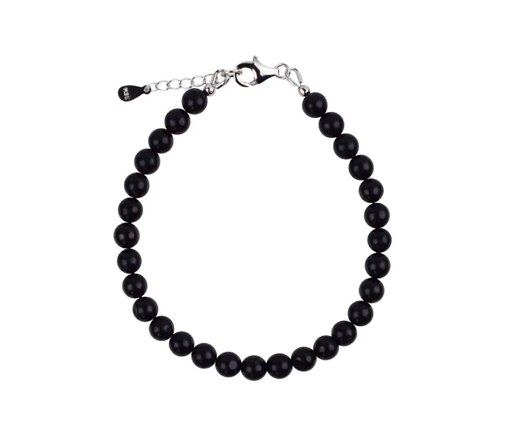 Armband - Schungit (stab.), 6mm-Kugeln, Verlängerungskettchen, rhodiniert