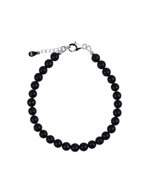 Armband - Schungit (stab.), 6mm-Kugeln, Verlängerungskettchen, rhodiniert