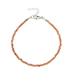 Armband - Kugeln 3mm - Granat (orange), facettiert rhodiniert, Verlängerungskettchen