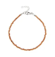 Armband - Kugeln 3mm - Granat (orange), facettiert rhodiniert, Verlängerungskettchen