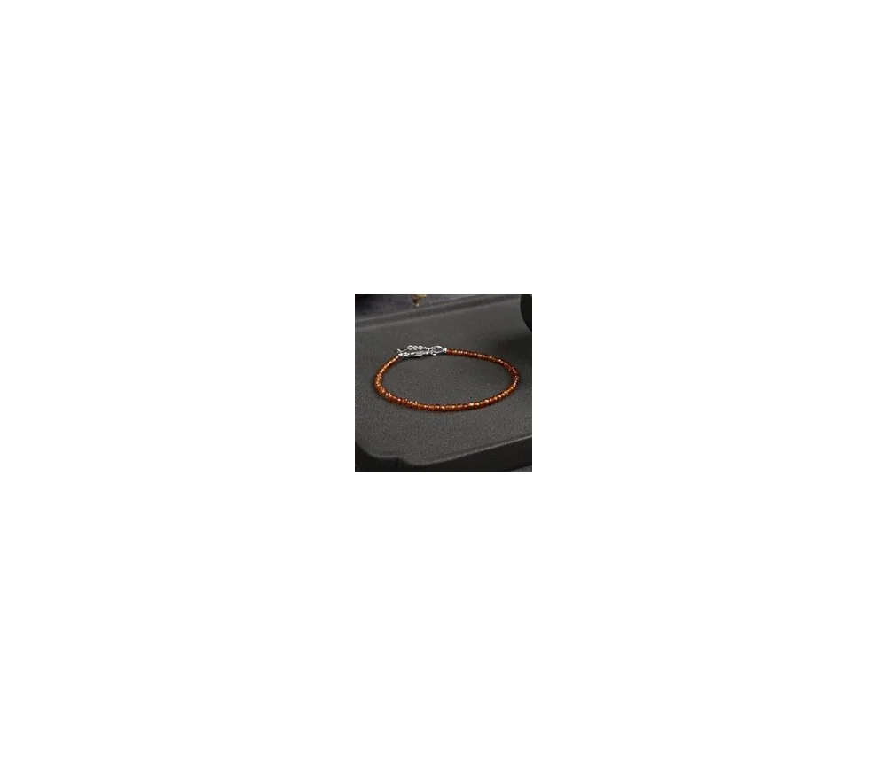 Armband - Kugeln 3mm - Granat (orange), facettiert rhodiniert, Verlängerungskettchen