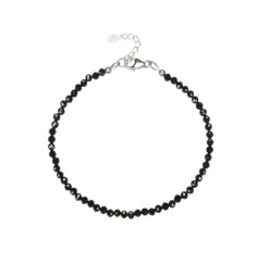 Armband - Kugeln 3mm - Spinell (schwarz), facettiert, rhodiniert, Verlängerungskettchen