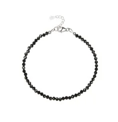 Armband - Kugeln 3mm - Spinell (schwarz), facettiert, rhodiniert, Verlängerungskettchen