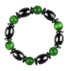 Armband - Hämatin - Katzenauge grün (Glas)