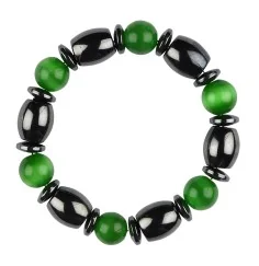 Armband - Hämatin - Katzenauge grün (Glas)