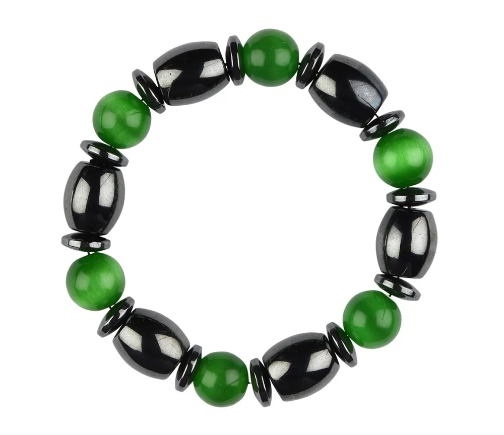 Armband - Hämatin - Katzenauge grün (Glas)