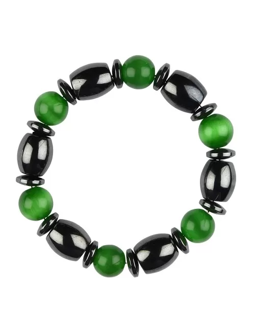 Armband - Hämatin - Katzenauge grün (Glas)